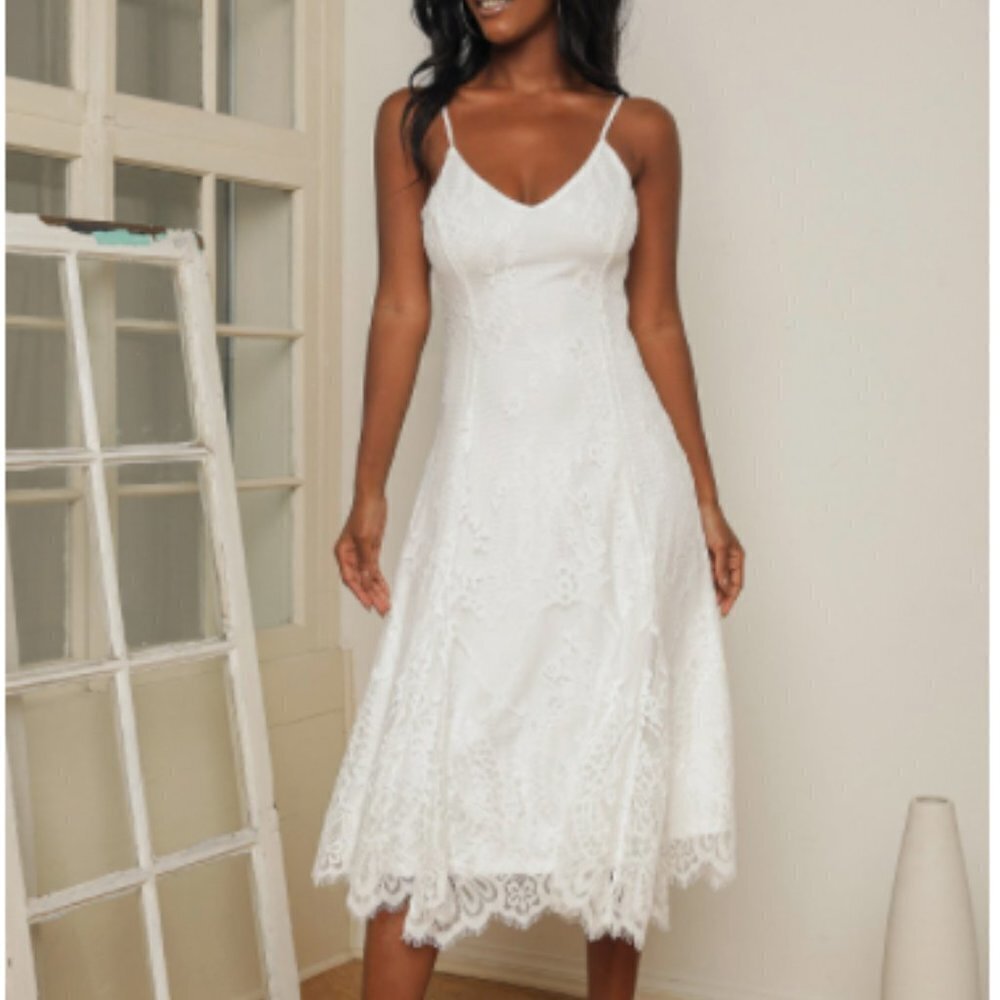 Lulu's Memories That Last White Lace Midi Dress NWT